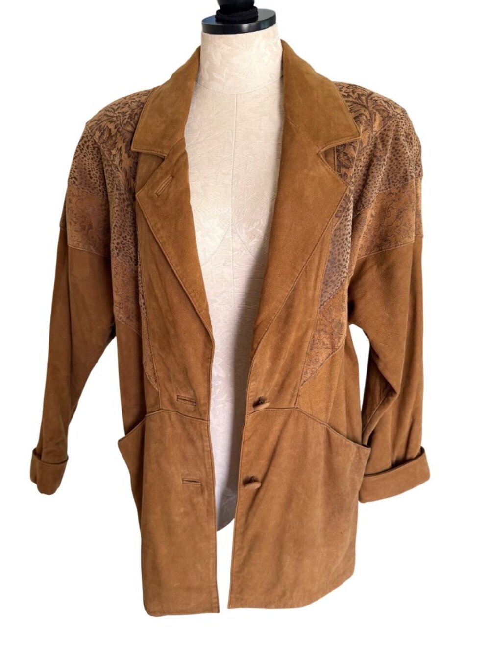 Adler Womens Embossed Animal Detailing Jacket Size Small Brown Leather Vintage